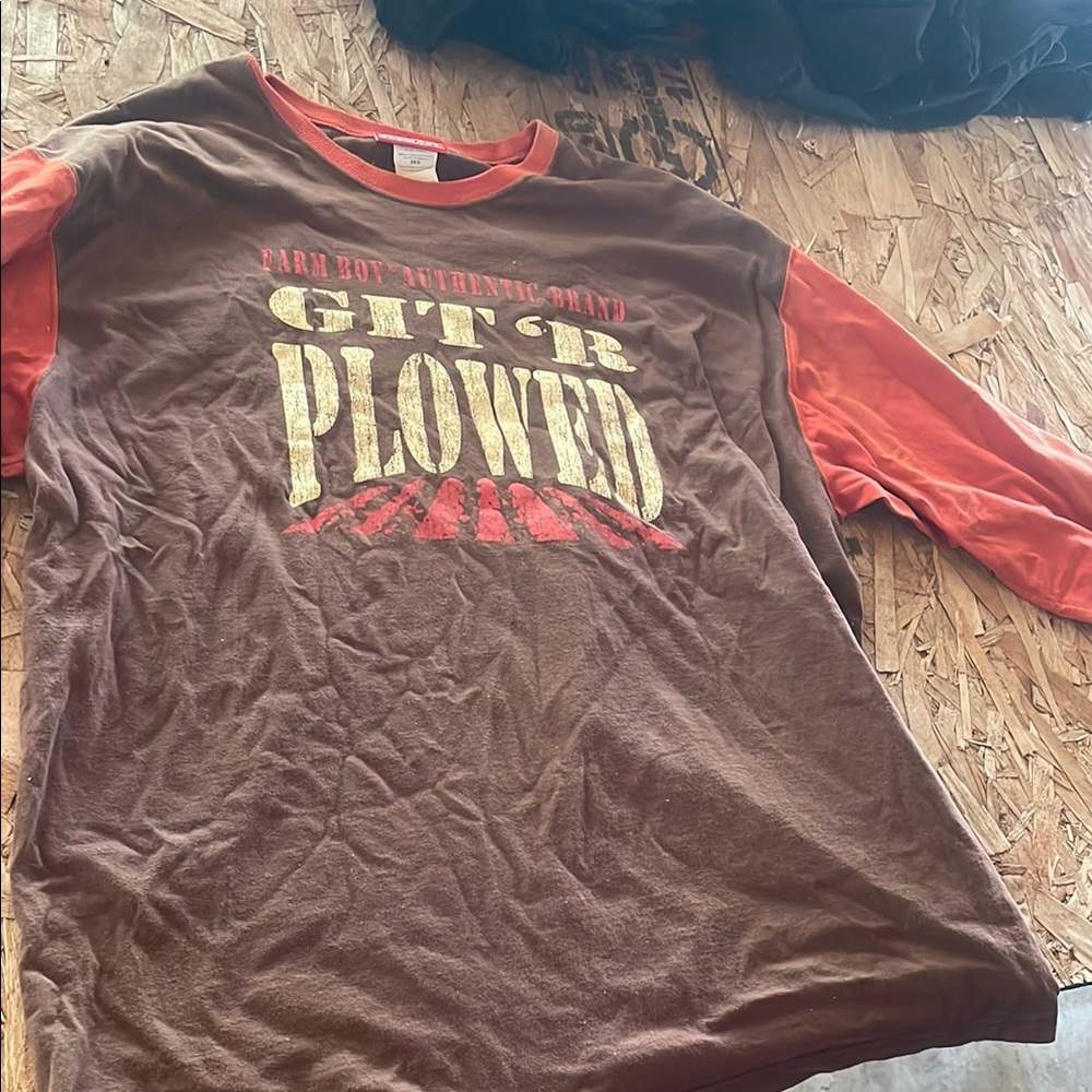 Brown and Red Graphic Long Sleeve Shirt